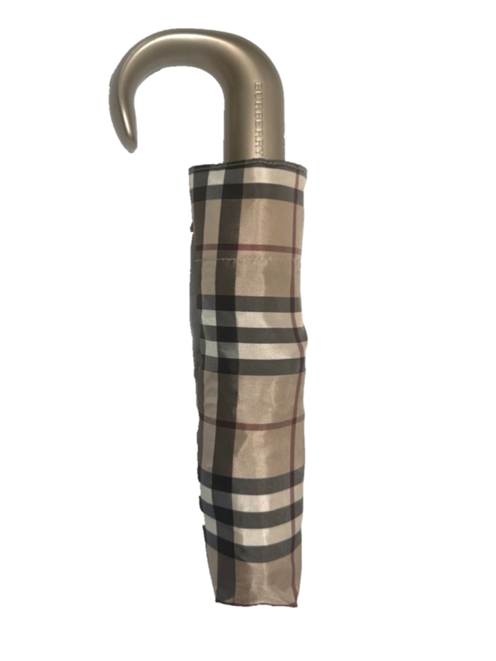Vintage Burberry London beige Check Pattern Folding Umbrella push button rare